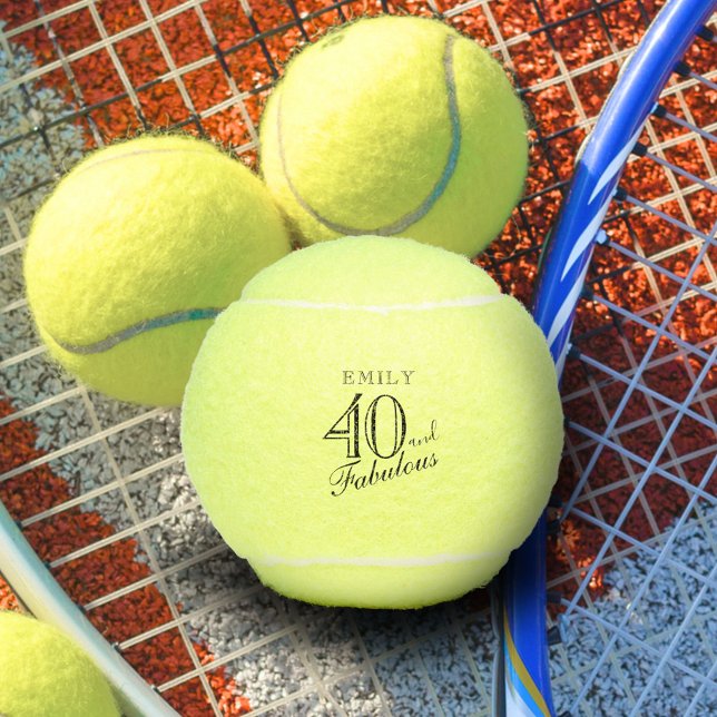 40 and Fabulous Elegant Script Name 40th Birthday Tennis Balls (Creator Uploaded)