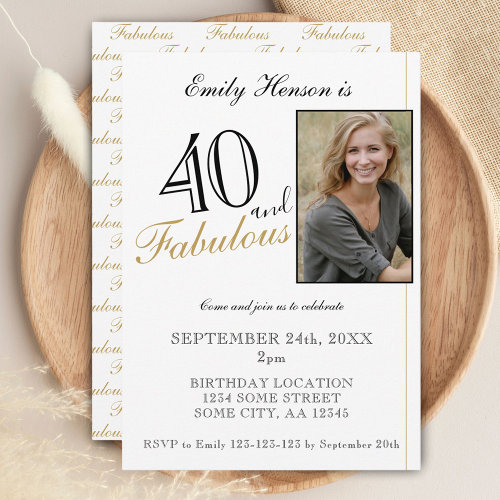 40 and Fabulous Elegant Script Photo Birthday