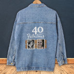 40 and Fabulous Faux Glitter 2 Photo 40th Birthday Denim Jacket<br><div class="desc">40 and Fabulous Faux Glitter 2 Photo 40th Birthday Denim Jacket. The text is in white color. Add your photos - you can use an old and new photo.</div>