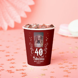 40 and Fabulous Foliage Photo 40th Birthday Paper Cups