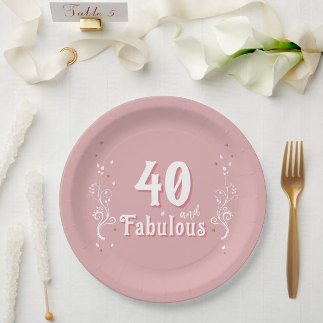 40 and Fabulous Foliage Pink 40th Birthday  Paper Plates (Wedding)