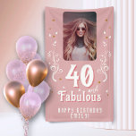 40 and Fabulous Foliage Pink Photo 40th Birthday  Banner<br><div class="desc">40 and Fabulous Foliage Pink Photo 40th Birthday Party Banner Backdrop. 40 and fabulous text in trendy white script with a name and white foliage on a pink background. Personalize it with your photo,  your name and the age.</div>