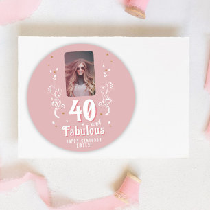 40 and Fabulous Foliage Pink Photo 40th Birthday Classic Round Sticker