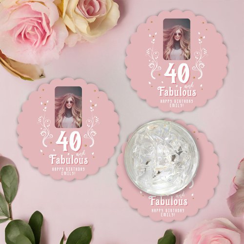 40 and Fabulous Foliage Pink Photo 40th Birthday  Paper Coaster