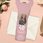 40 and Fabulous Foliage Pink Photo 40th Birthday  Wine Bag<br><div class="desc">40 and Fabulous Foliage Pink Photo 40th Birthday Wine Bag. 40 and fabulous text in trendy white script with a name and white foliage on a pink background. Personalize it with your photo,  your name and the age.</div>