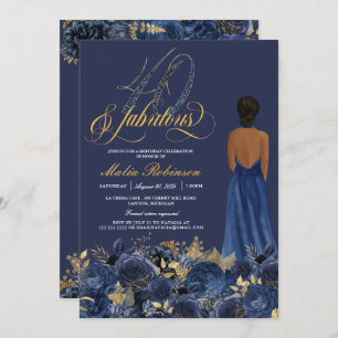 40 and Fabulous Formal Elegant Sapphire Birthday Invitation