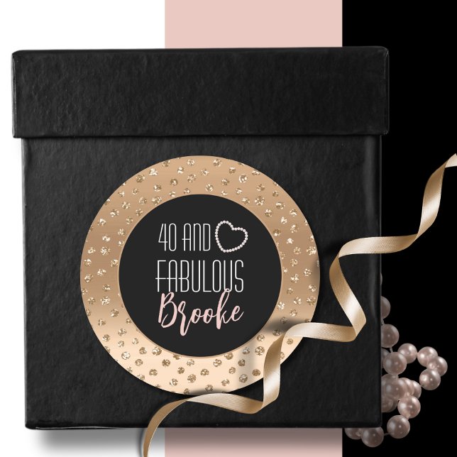 40 and Fabulous Girly Glam Chic Gold Black Blush  Classic Round Sticker (Creator Uploaded)