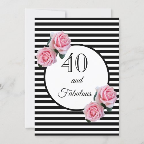 40 and fabulous glam birthday party black white invitation