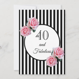 40 and fabulous glam birthday party black white invitation