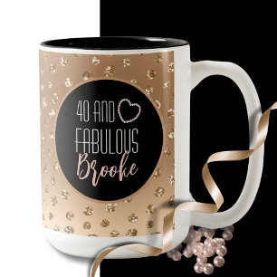 40 and Fabulous Glam Chic Girly Gold Black Blush Two-Tone Coffee Mug