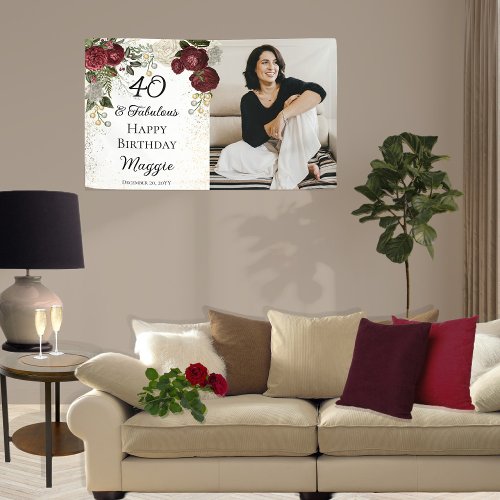 40 and Fabulous Glam Rose Floral Birthday Party  Banner
