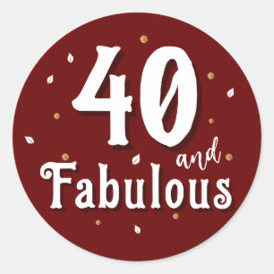 40 and Fabulous Glitter Red 40th Birthday Classic Round Sticker