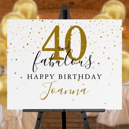 40 and Fabulous Gold and Black Birthday Party Sign