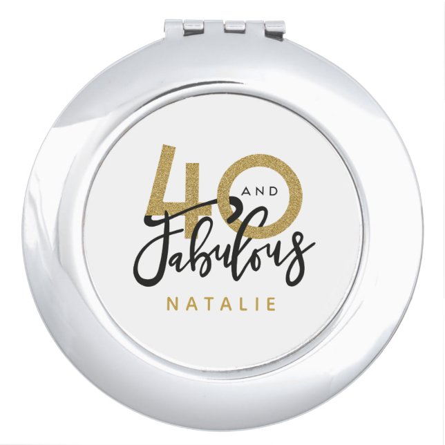40 and fabulous gold & black birthday party  compact mirror (Front)