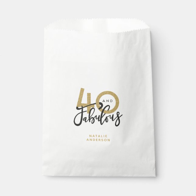 40 and fabulous gold & black birthday party favor bag (Front)
