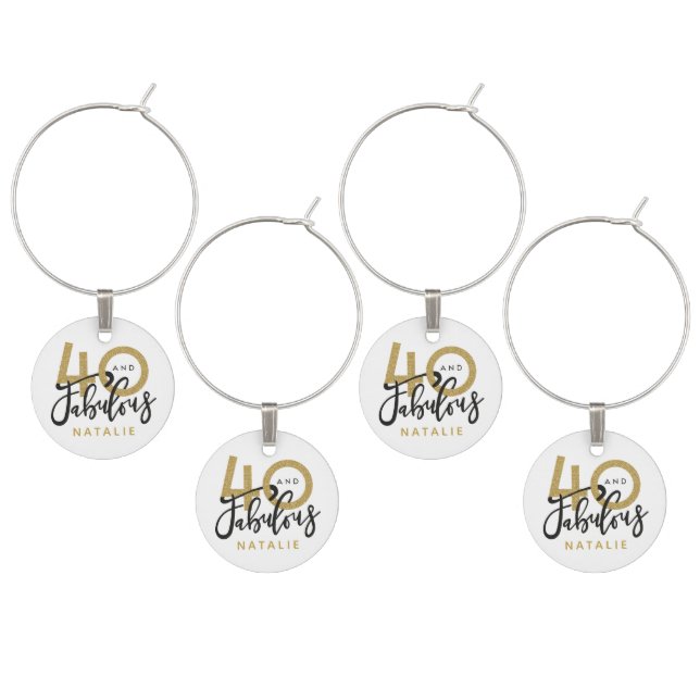 40 and fabulous gold & black birthday party  wine charm (Staggered)