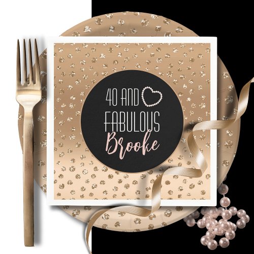 40 and Fabulous Gold Black Blush 40th Birthday  Napkins