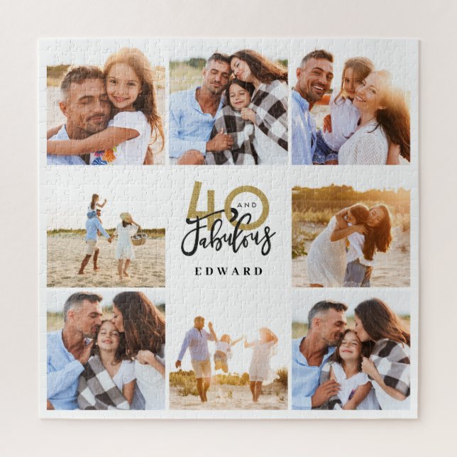 40 and fabulous gold black photo birthday  jigsaw puzzle (Vertical)