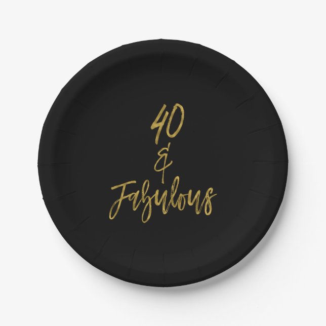 40 and Fabulous Gold Foil Birthday Paper Plates (Front)