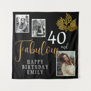 40 and Fabulous Gold Foliage 3 Photo Birthday Tapestry