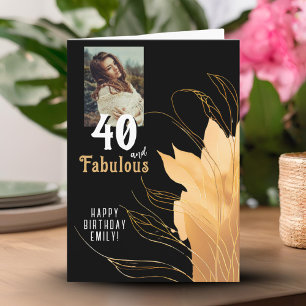 40 and Fabulous Gold Foliage 40th Birthday Photo Card