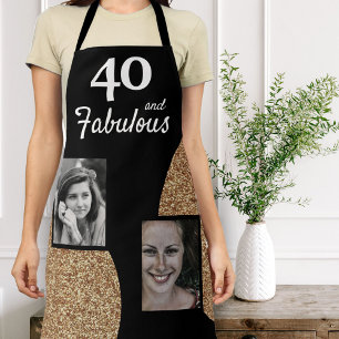 40 and Fabulous Gold Glitter 2 Photo 40th Birthday Apron