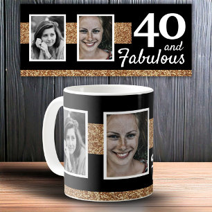 40 and Fabulous Gold Glitter 2 Photo 40th Birthday Coffee Mug
