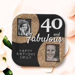 40 and Fabulous Gold Glitter 2 Photo 40th Birthday Paper Plates<br><div class="desc">40 and Fabulous Gold Glitter 2 Photo 40th Birthday Party paper plates. Add your photos - you can use an old and new photo. Add your name and age.</div>