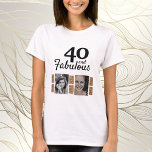 40 and Fabulous Gold Glitter 2 Photo 40th Birthday T-Shirt<br><div class="desc">40 and Fabulous Gold Glitter 2 Photo 40th Birthday T-shirt. Add your photos - you can use an old and new photo.</div>