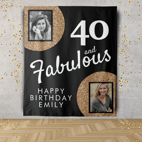 40 and Fabulous Gold Glitter 2 Photo 40th Birthday Tapestry