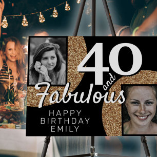 40 and Fabulous Gold Glitter 2 Photo Birthday Foam Board