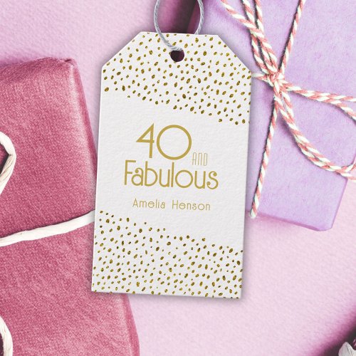 40 and Fabulous Gold Glitter 40th Birthday Gift Tags