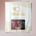 40 and Fabulous Gold Glitter 40th Birthday Photo Tapestry<br><div class="desc">40 and Fabulous Gold Glitter Photo 40th Birthday Photo Backdrop Tapestry. Modern birthday backdrop with trendy typography and faux gold glitter dots. The design has a custom photo and name. Make personalized 40th birthday tapestry for her.</div>