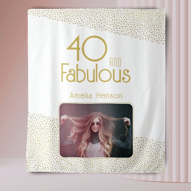 40 and Fabulous Gold Glitter 40th Birthday Photo Tapestry (Creator Uploaded)