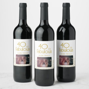 40 and Fabulous Gold Glitter 40th Birthday Photo  Wine Label