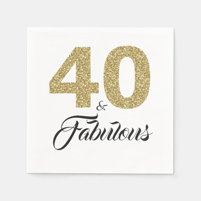 40 and Fabulous Gold Glitter Birthday Party Napkins (Front)
