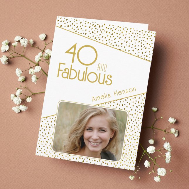 40 and Fabulous Gold Glitter Photo 40th Birthday Card (Creator Uploaded)