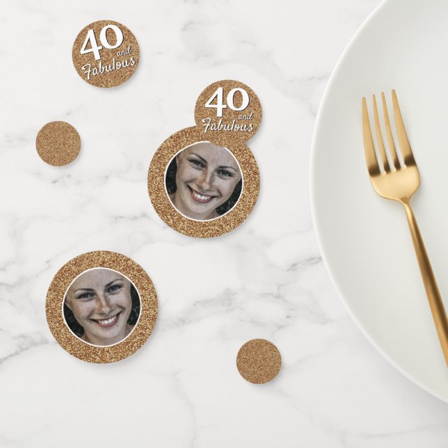 40 and Fabulous Gold Glitter Photo 40th Birthday  Confetti (Group)