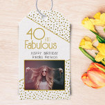 40 and Fabulous Gold Glitter Photo 40th Birthday  Gift Tags<br><div class="desc">40 and Fabulous Gold Glitter Photo 40th Birthday Gift Tag. This gift tag is the perfect addition to any present! It features a custom photo, trendy typography, and faux gold glitter dots. The photo can be personalized to make the gift even more special. The typography is modern and stylish, adding...</div>
