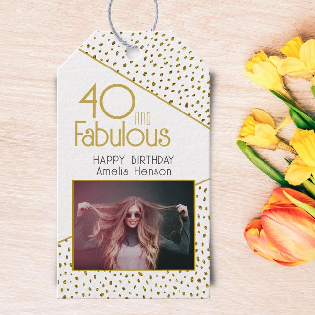 40 and Fabulous Gold Glitter Photo 40th Birthday  Gift Tags (Creator Uploaded)