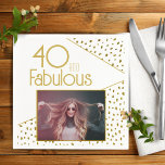 40 and Fabulous Gold Glitter Photo 40th Birthday  Napkins<br><div class="desc">40 and Fabulous Gold Glitter Photo 40th Birthday Napkins. Modern design with trendy typography and faux gold glitter spots. Make your own 40th birthday party paper napkins for her.</div>