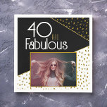 40 and Fabulous Gold Glitter Photo 40th Birthday  Napkins<br><div class="desc">40 and Fabulous Black Gold Glitter Photo 40th Birthday Napkins. Modern design with trendy typography and faux gold glitter spots. Make your own 40th birthday party paper napkins for her.</div>