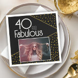 40 and Fabulous Gold Glitter Photo 40th Birthday  Napkins<br><div class="desc">40 and Fabulous Black Gold Glitter Photo 40th Birthday Napkins. Modern design with trendy typography and faux gold glitter spots. Make your own 40th birthday party paper napkins for her.</div>