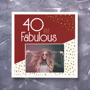 40 and Fabulous Gold Glitter Photo 40th Birthday Napkins