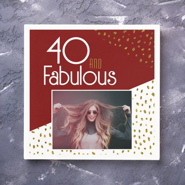 40 and Fabulous Gold Glitter Photo 40th Birthday  Napkins (Creator Uploaded)