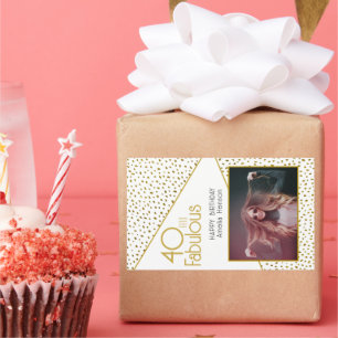 40 and Fabulous Gold Glitter Photo 40th Birthday Rectangular Sticker