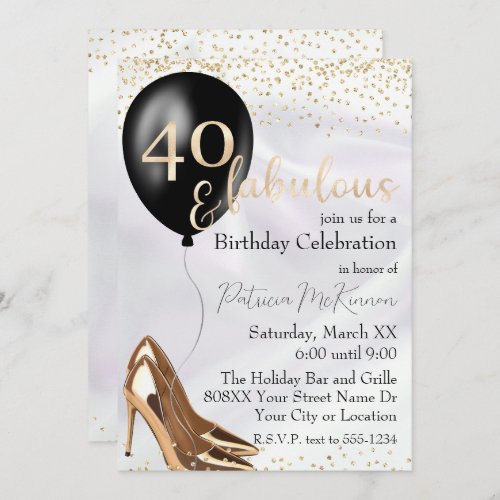 40 and Fabulous Gold High Heels Invitation