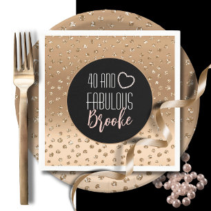 40 and Fabulous Gold Sparkle Black Blush Glamorous Napkins