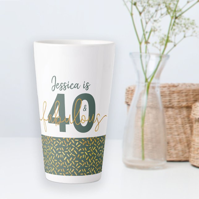 40 and Fabulous Green and Gold Personalized Latte Mug (Creator Uploaded)