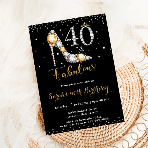 40 and Fabulous High Heel Diamonds 40th Birthday Invitation